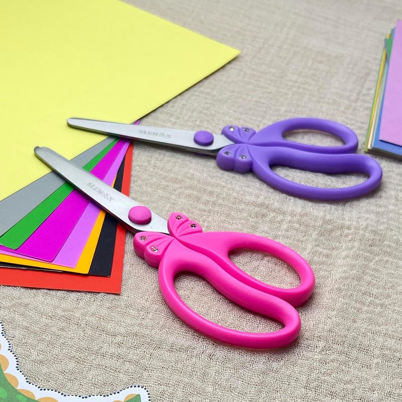 SLEMOON Scissors for Kids Ages 4-8 | Blunt Tip Safety Toddler Scissors, Stainless Steel Blades, ABS Plastic | School Craft Supplies, Art Projects, Pink (Princess Design with Rhinestones) - Image 4